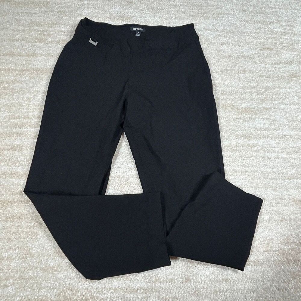 HIVIEW Pants Womens 1X Black Stretch‎ Pull On Slim Ankle Trousers Flat Front